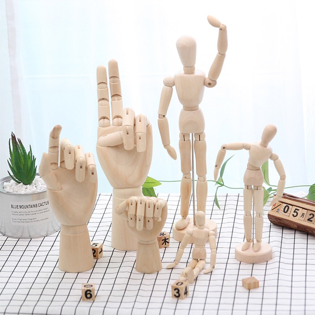 아티스트 드로잉 페인팅 나무 인형 손 입상, 가정 학교, 조정 가능한 이동식 관절 모델, 손 장식, 대형